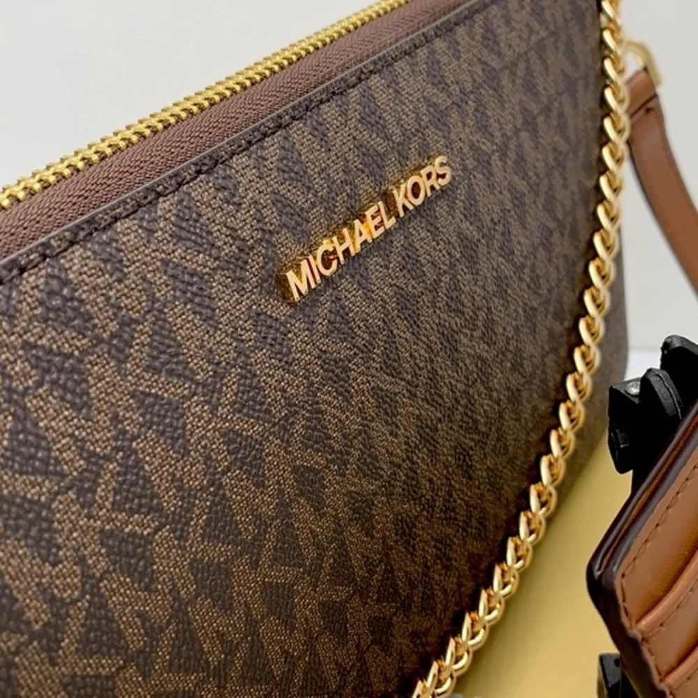 MICHAEL KORS GIFTABLE SHOULDER BAG & CARD HOLDER BOXED SET BROWN SIGNATURE COLOR